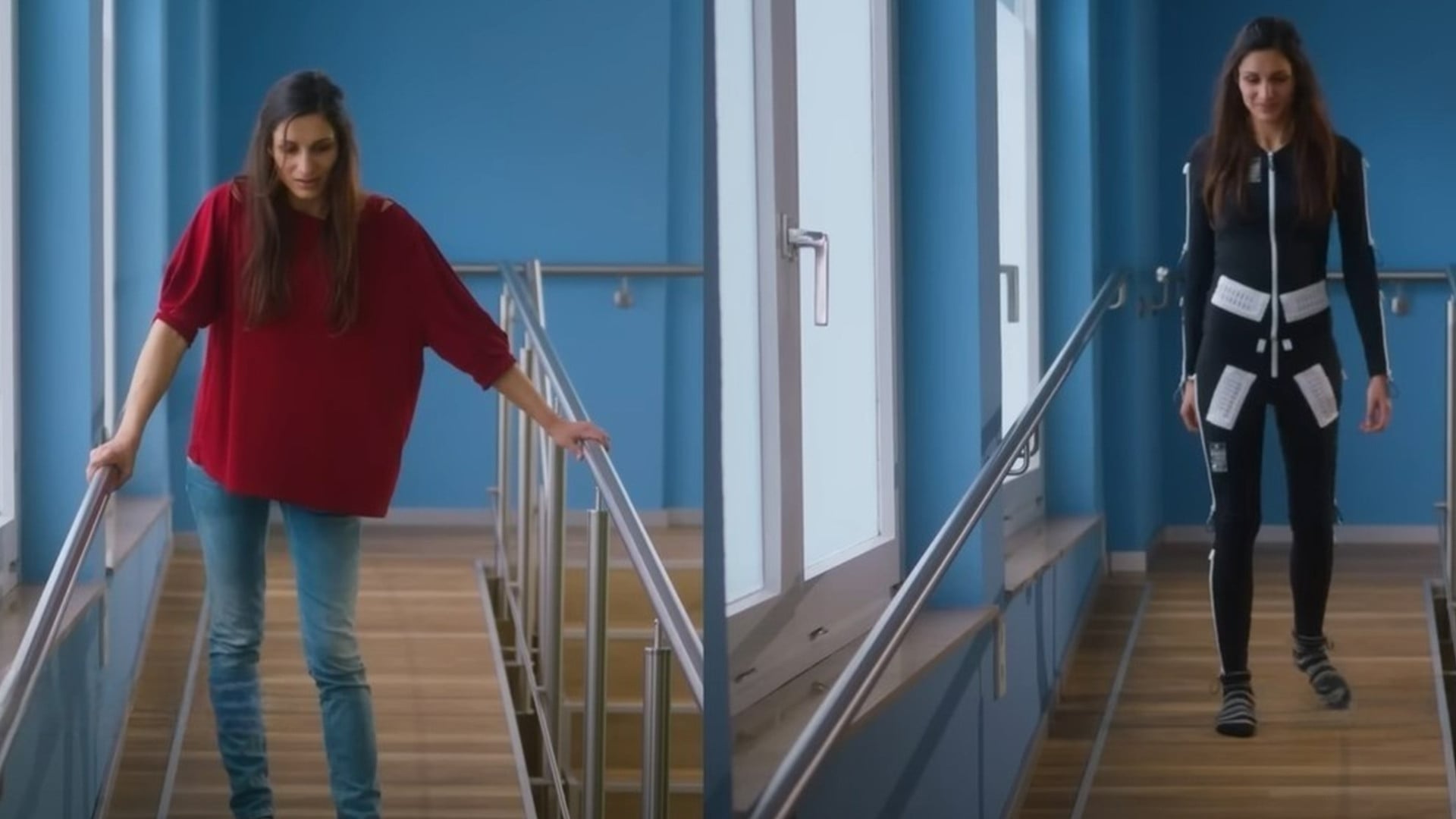 An electric body suit helps people with multiple sclerosis, cerebral palsy, walk