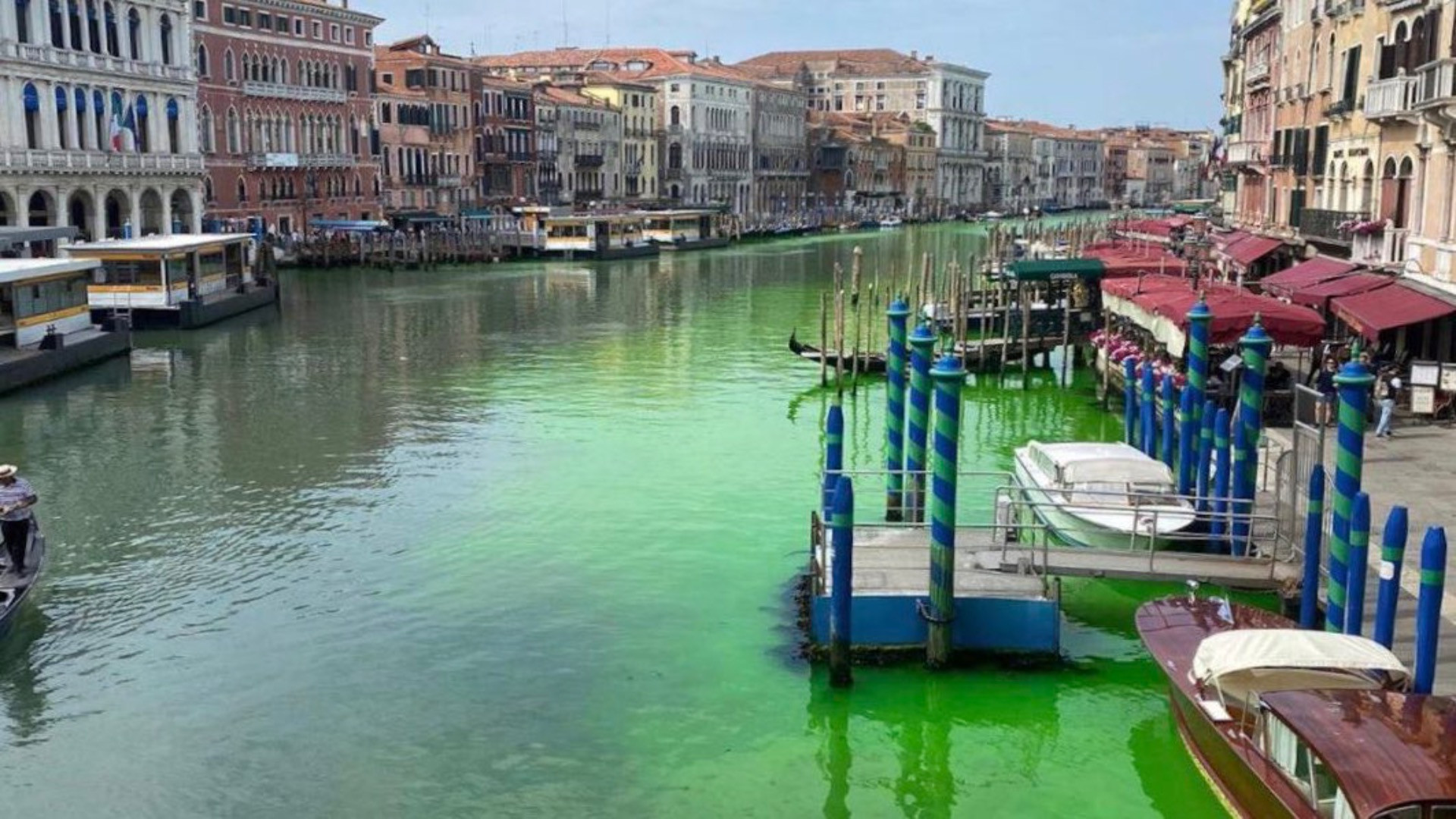 Venice canals have turned a fluorescent green and no one knows why