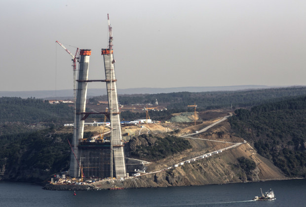 A view from the Bosphorus of the Asian leg of the Third Bosphorus Bridge. Construction began at the end of May, 2013 and is progressing rapidly. PHOTO BY JODI HILTON/VOCATIV