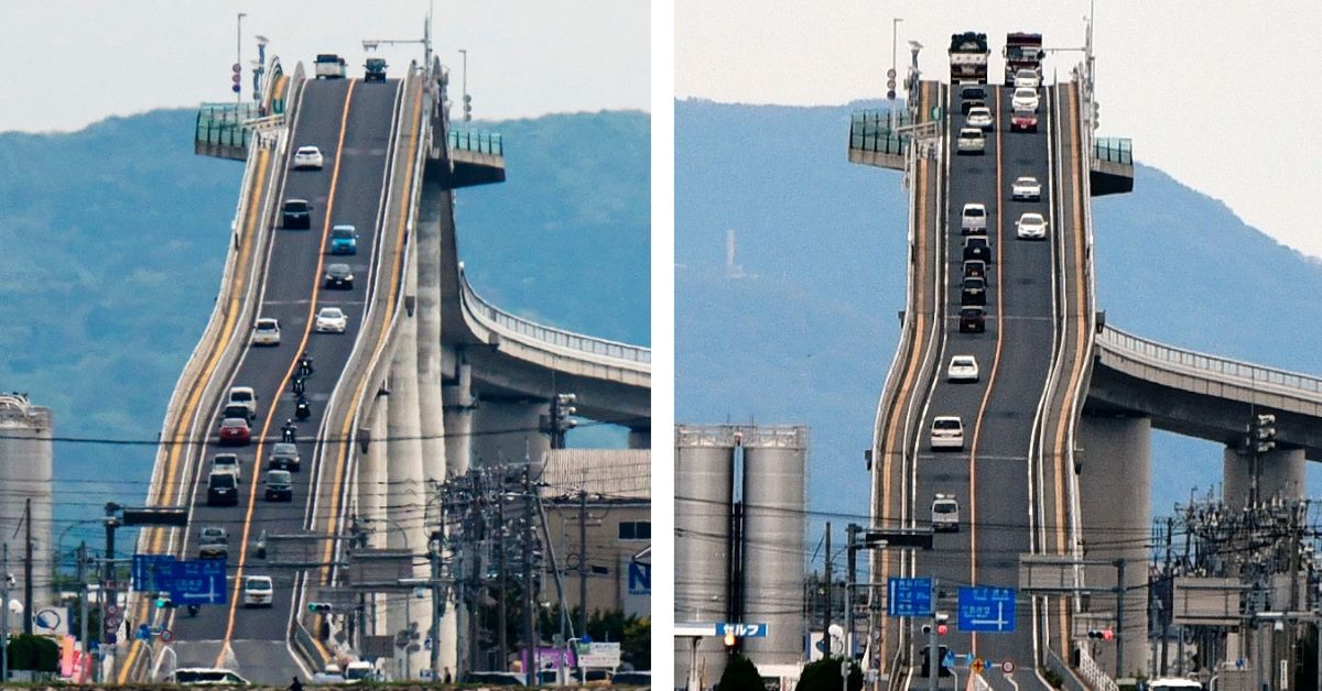 Tall Bridge Off Ramp Tall Bridge Gives the Perspective of an Impossible Slope
