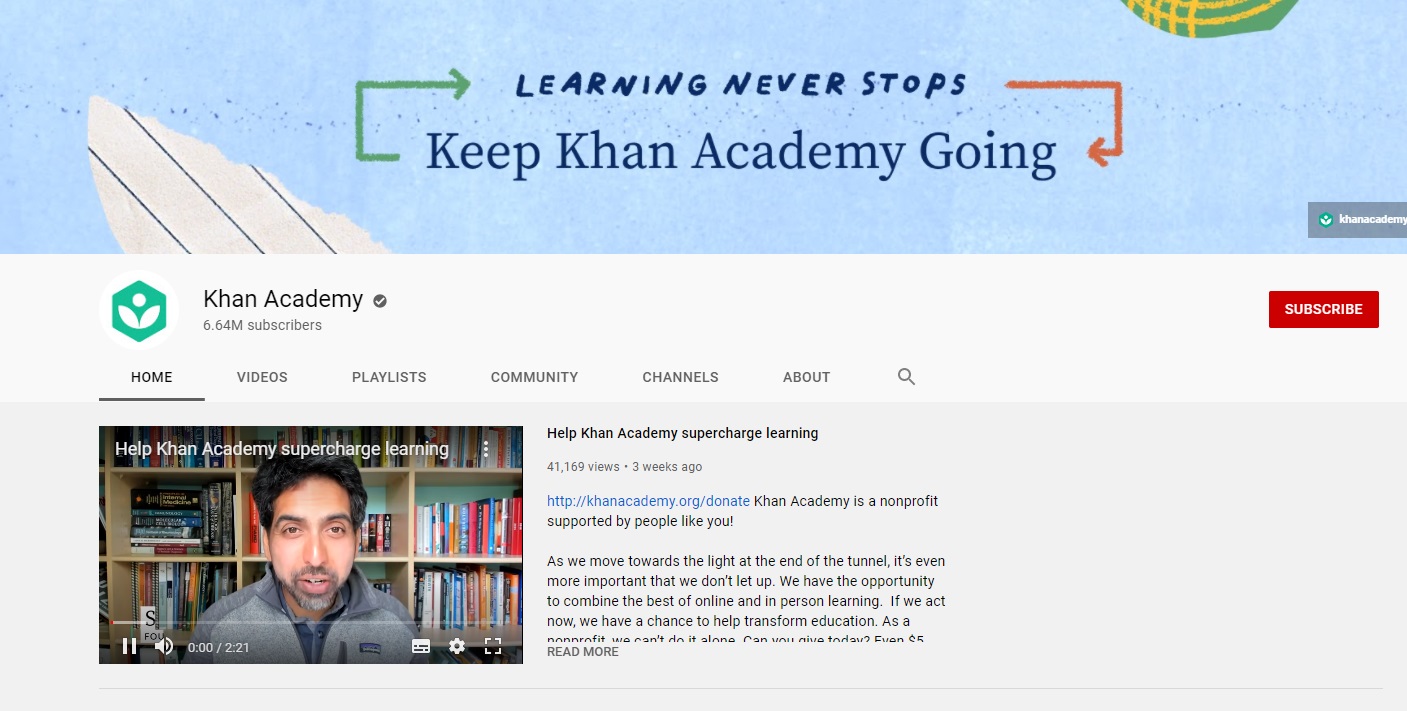 best youtube math channels khan academy