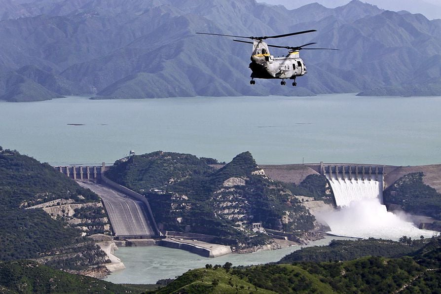 Tarbela dam releasing a large volume of water
