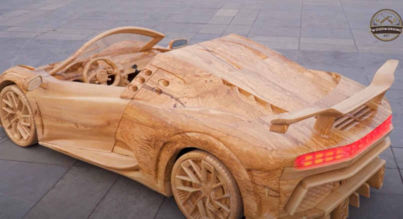 diy carved wooden Bugatti completed