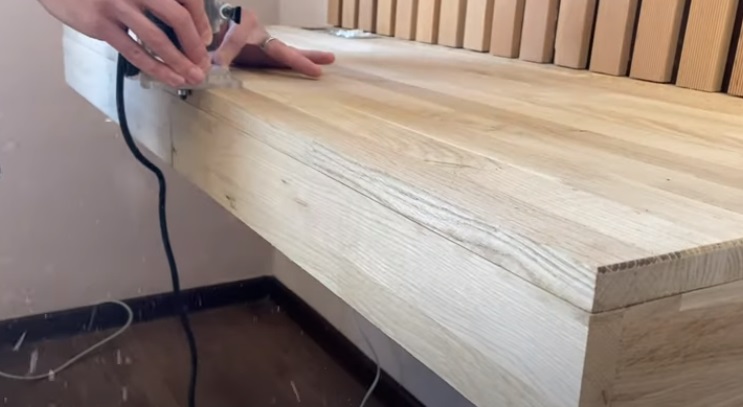 diy floating desk route edges